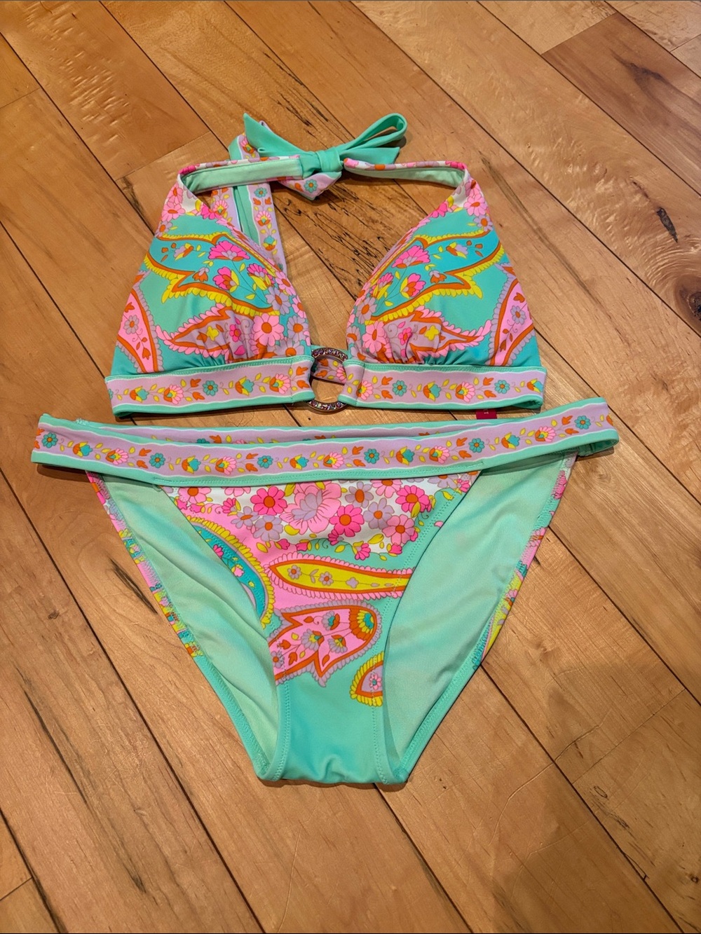 Victoria's Secret Mint Floral Paisley Halter Bikini